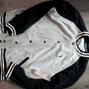 Ralph Lauren Mens Black and Gray Striped Varsity Jacket XL